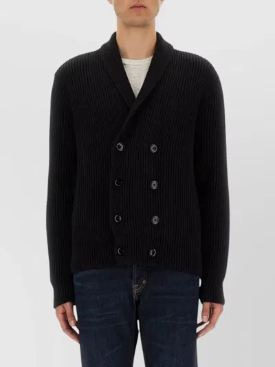 Tom Ford Shawl Collar Double-breasted Front Pockets Ribbed Texture In Black