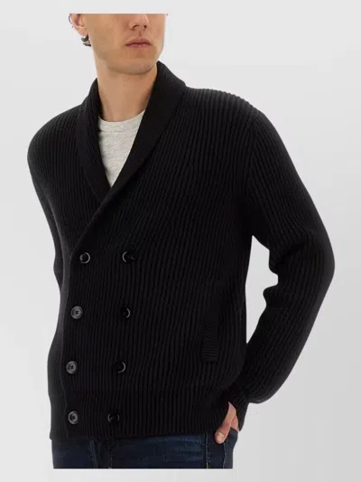 Tom Ford Shawl Collar Double-breasted Front Pockets Ribbed Texture In Black