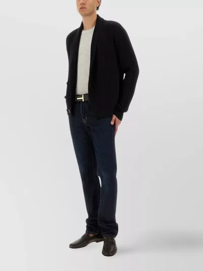 Tom Ford Shawl Collar Double-breasted Front Pockets Ribbed Texture In Black
