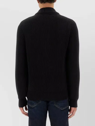 Tom Ford Shawl Collar Double-breasted Front Pockets Ribbed Texture In Black