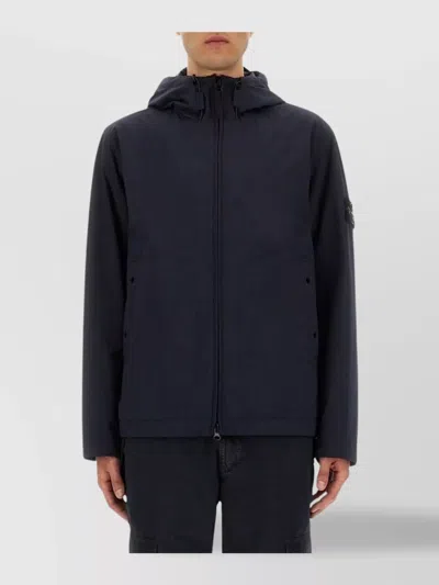 Stone Island Contemporary Hooded Jacket With Distinctive Logo Patch In Blue
