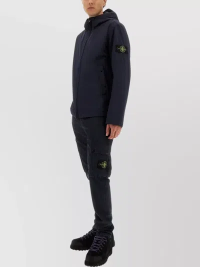 Stone Island Contemporary Hooded Jacket With Distinctive Logo Patch In Blue