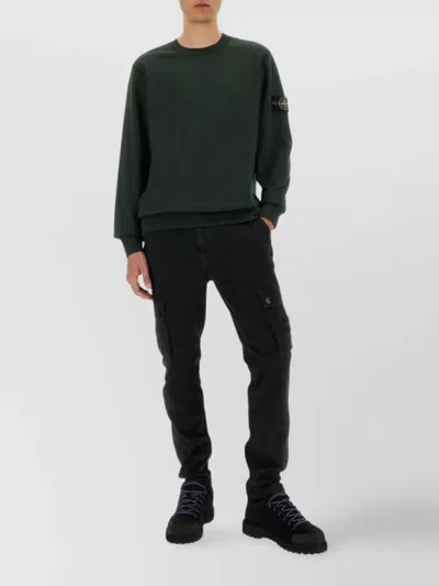 Stone Island Black Slim Cargo Pants With Elasticated Waist And Logo Patch In Stretch Cotton Man In Black