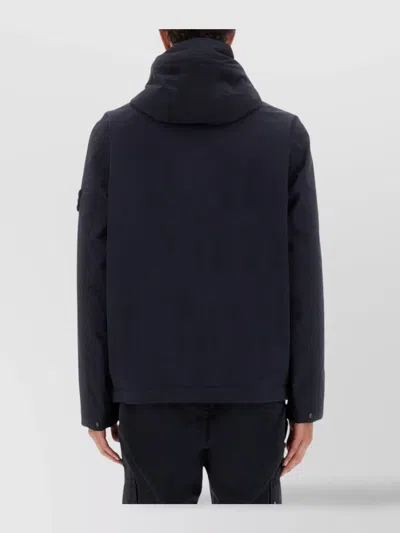 Stone Island Contemporary Hooded Jacket With Distinctive Logo Patch In Blue