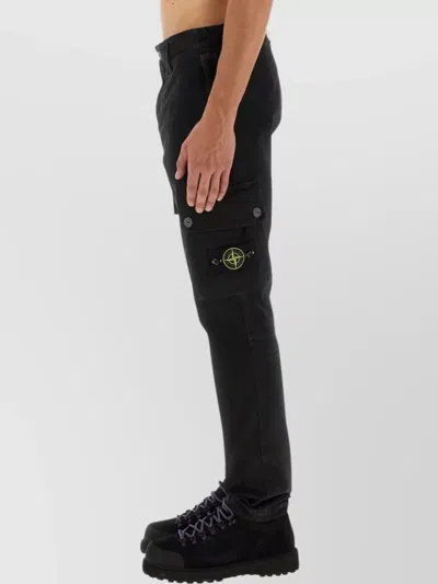 Stone Island Black Slim Cargo Pants With Elasticated Waist And Logo Patch In Stretch Cotton Man In Black