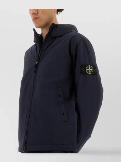 Stone Island Contemporary Hooded Jacket With Distinctive Logo Patch In Blue