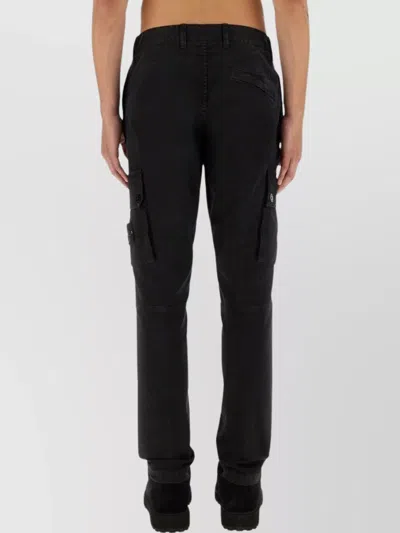Stone Island Black Slim Cargo Pants With Elasticated Waist And Logo Patch In Stretch Cotton Man In Black