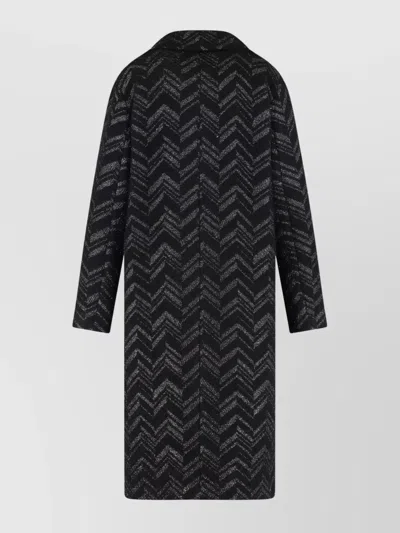 Missoni Chevron Pattern Wool Blend Coat With Long Sleeves In Black