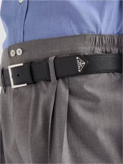 Prada Adjustable Textured Leather Belt In Black