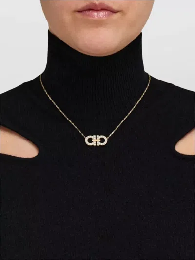 Ferragamo Crystal Pendant Chain Necklace With Adjustable Length In Gold