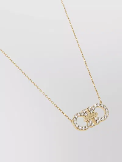 Ferragamo Crystal Pendant Chain Necklace With Adjustable Length In Gold