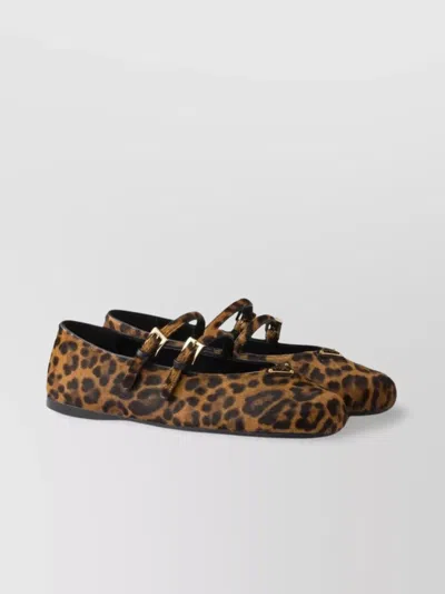 Prada Leopard Print Double Strap Ballet Flats