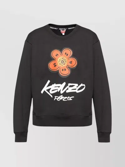 Kenzo Bold Floral Graphic Sweatshirt With Signature Logo In Black