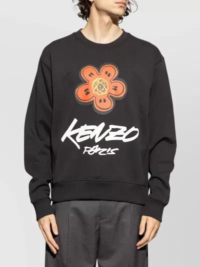 Kenzo Bold Floral Graphic Sweatshirt With Signature Logo In Black