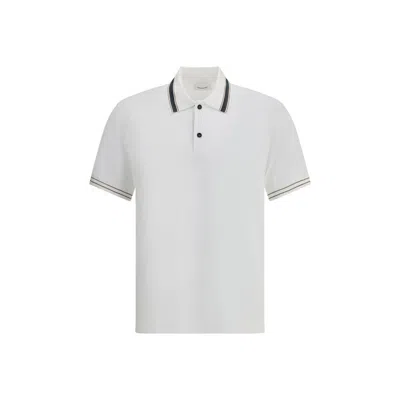 Ferragamo Striped Collar Cotton Polo Shirt In White
