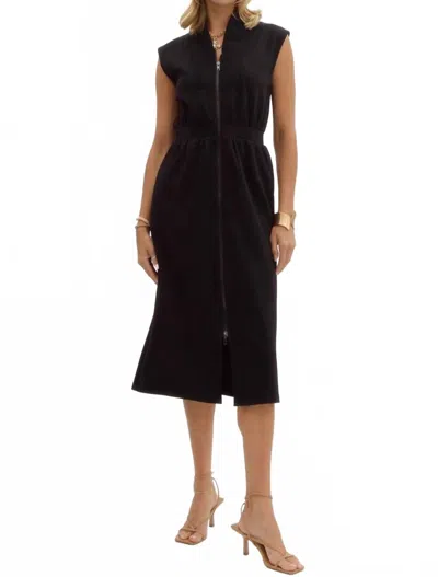 Entro Sleeveless Zip Up Midi Dress In Black In Black