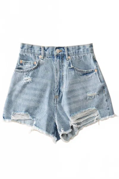 Trend:notes Women's Distressed Denim Shorts In Light Wash In Blue