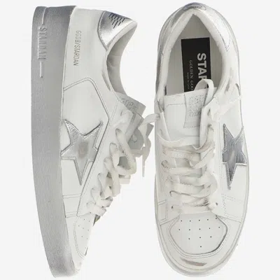 Golden Goose Stardan Sneakers With Silver Metallic Leather Star And Heel Tab In White