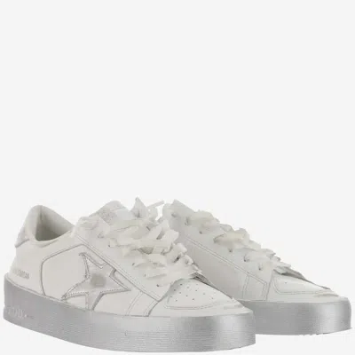 Golden Goose Stardan Sneakers With Silver Metallic Leather Star And Heel Tab In White