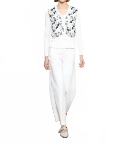 Zero Degree Celsius Print Woven Mix Cardigan In Ivory/ Blue Combo
