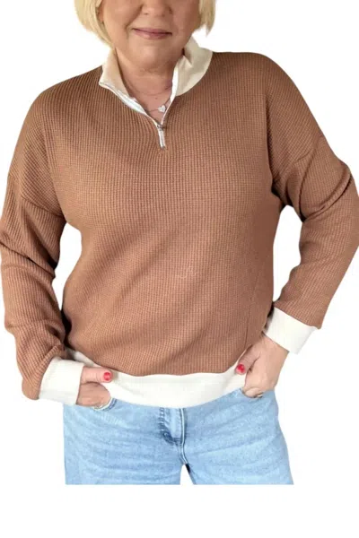 Bombom Sierra Waffle Knit Top In Camel In Brown