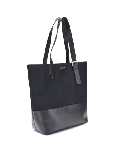 Alexander Mcqueen Mcqueen T-bar Canvas Shopper In Black