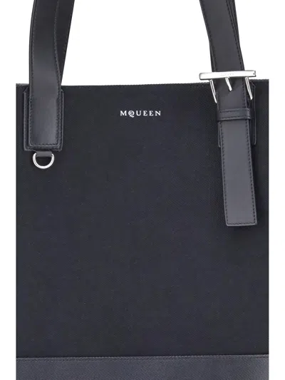 Alexander Mcqueen Mcqueen T-bar Canvas Shopper In Black