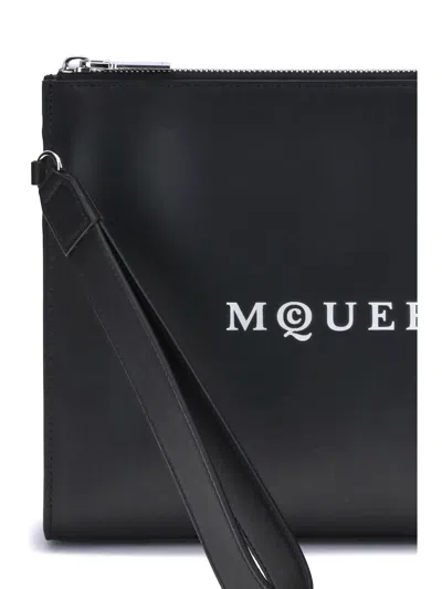 Alexander Mcqueen Logo Print Leather Zip Pouch In Black