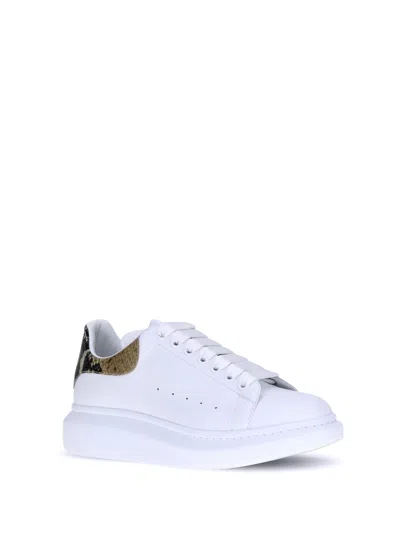Alexander Mcqueen White Oversize Sneakers With Snake Print On The Heel In Leather Man