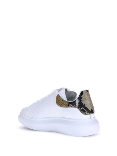 Alexander Mcqueen White Oversize Sneakers With Snake Print On The Heel In Leather Man