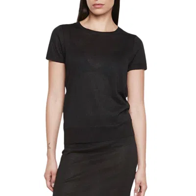 Enza Costa Lame Knitted Short Sleeve Sweater In Black In Black