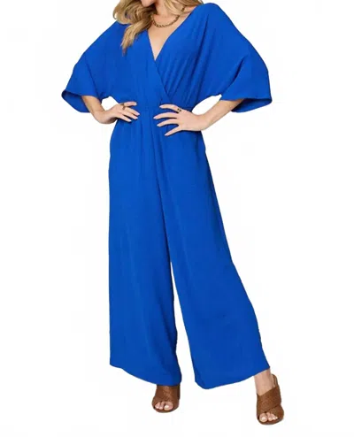Double Take Surplice Wide Leg Jumpsuit In Blue