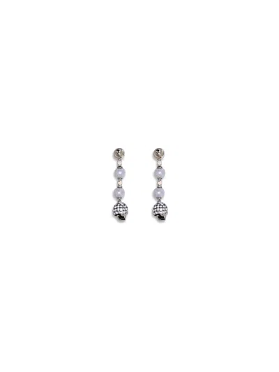 Alexander Mcqueen Skull And Pearl Earrings In Metallic