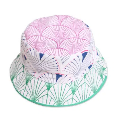 Melissa Masse Women's Print Bucket Hat In Green Fan In White