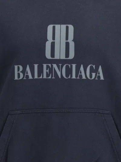 Balenciaga Black Hoodie With Fixed Hood And Logo Lettering On The Front In Cotton Man In Blue