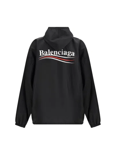 Balenciaga Polyester Jacket With Elastic Cuffs And Hooded Design In Black