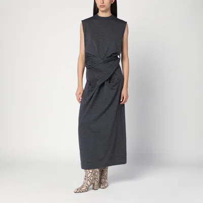 Jil Sander Gray Dress In Wool With Crossover Detail Women In Black