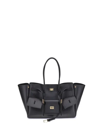 Balenciaga Black Leather Carry All Bel Air Backpack In Black