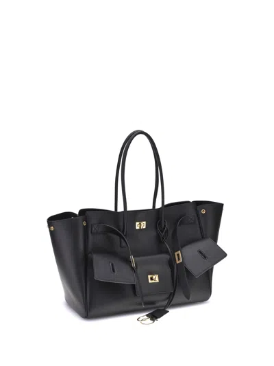 Balenciaga Black Leather Carry All Bel Air Backpack In Black