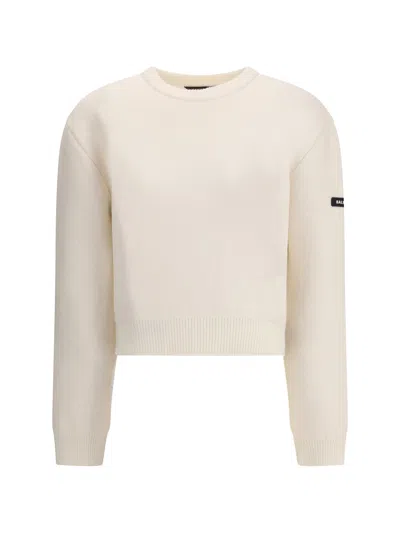 Balenciaga Cropped Sweater With Logo Patch In Wool Blend In Neutral