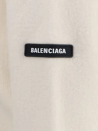 Balenciaga Cropped Sweater With Logo Patch In Wool Blend In Neutral