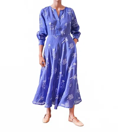 Nimo With Love Azurite Maxi Dress With Village Embroidery In Blue
