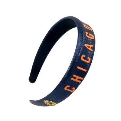 Brianna Cannon Women's Chicago Bears Thin Embroidered Headband In Navy Metallic In Blue