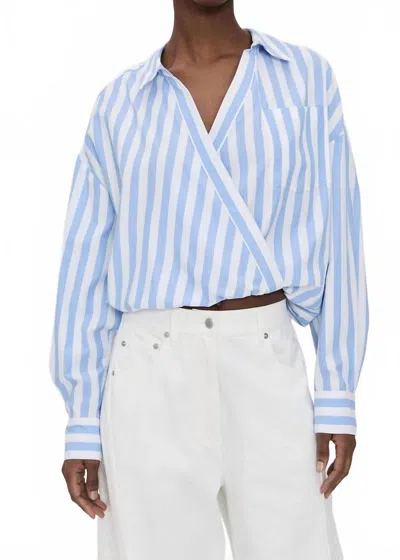 Essentiel Antwerp Striped Wrap-effect Blouse Shirt In Combo Aqua