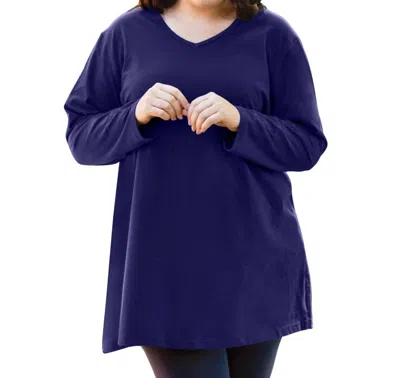 On The Plus Side Jersey V-neck Long Sleeve Tunic - Plus In Blueberry In Blue