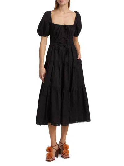 Ulla Johnson Palma Black Cotton Puff Sleeve Dress In Noir In Black