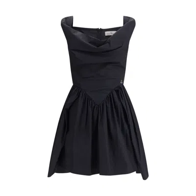 Vivienne Westwood Square Neckline Sleeveless Flared Skirt Mini Length Draped Detail In Black
