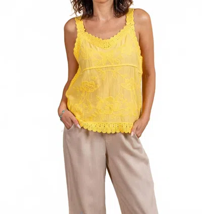 Paparazzi Embroidered Woven Tank Crochet Trim Tank Top In Yellow In Yellow