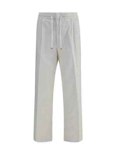Brunello Cucinelli Men White Linen And Cotton Leisure Fit Trousers