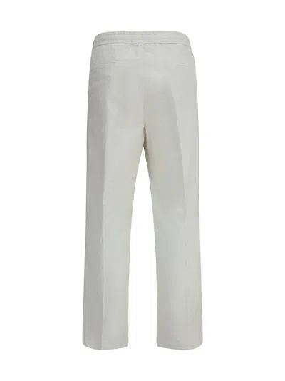 Brunello Cucinelli Men White Linen And Cotton Leisure Fit Trousers